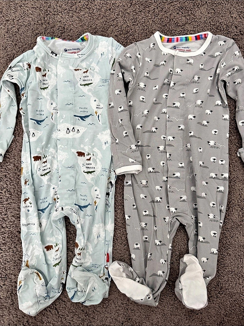 MagneticMe Footed Pajama Set in Gray & Blue Size 3M-6M